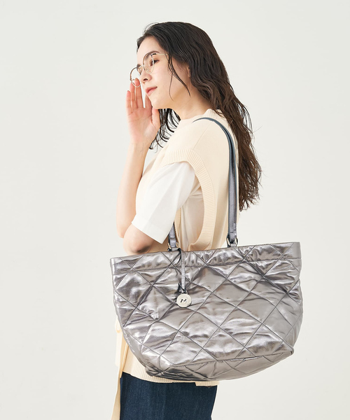 【美品】MARCO MASI ボックストートバッグ　2way シルバー MARCO MASI（マルコマージ） トートバッグ 「MARCO MASI」2WAY