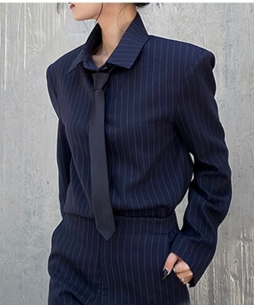 セットアップ ストライプ柄シャツ+ショートパンツ+ネクタイ 3点セット