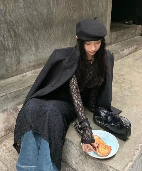 EIKO KONDO メッシュレース シアーロングワンピース ダブルジップ ワンピース 透け感 レースシアーロングワンピース レイヤード