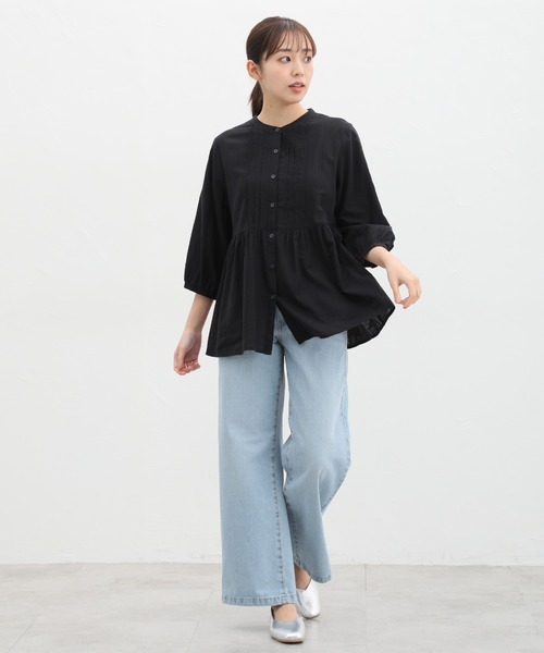 「Honeys」 7分袖ブラウス S ネイビー レディース_画像3