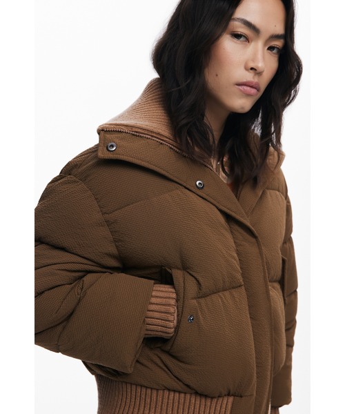 ダークブラウン ダウンニットジャケット Desigual（デシグアル） ダウンコート ダウンジャケット ニット襟 中綿