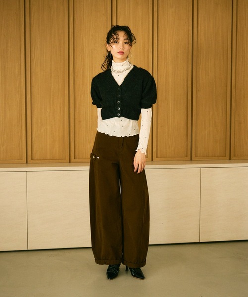 BABY パフスリーブ 半袖 カーディガン 黒×白 カーディガン 半袖 Puff sleeve half cardigan / パフスリーブハーフ