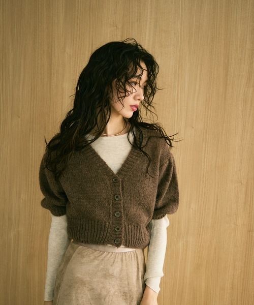 EMMEL REFINES 半袖 パフスリーブ カーディガン カーディガン 半袖 Puff sleeve half cardigan / パフスリーブハーフ