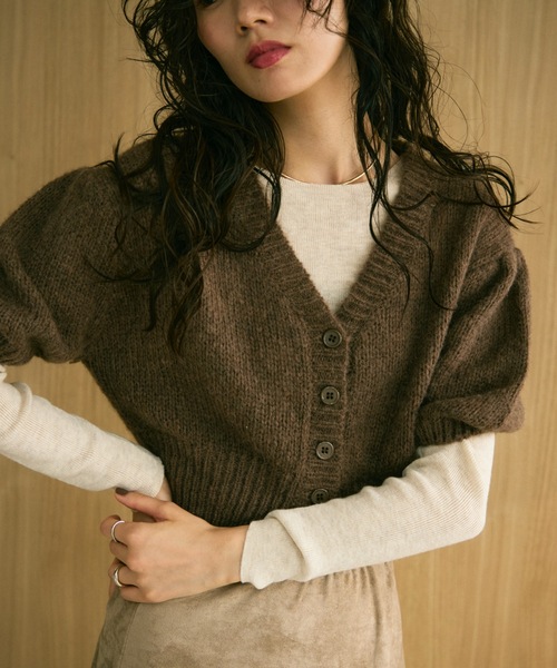 カーディガン 半袖 Puff sleeve half cardigan / パフスリーブハーフ