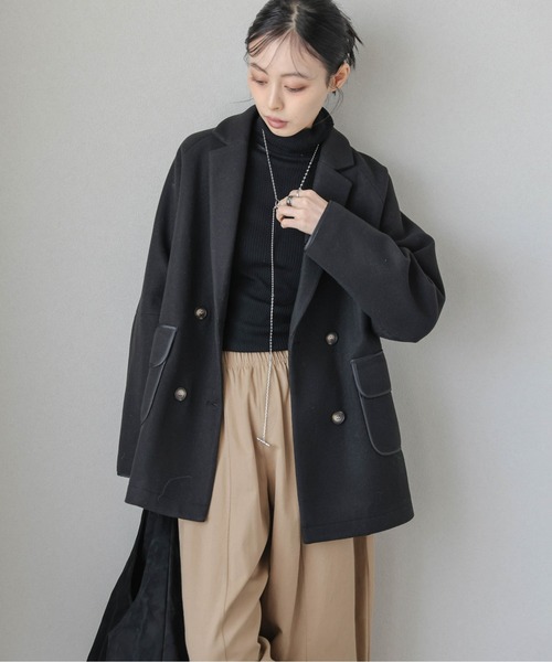 コート アウター パイピングダブルジャケットコート レディース
