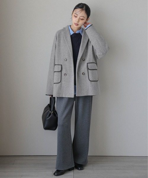 コート アウター パイピングダブルジャケットコート レディース