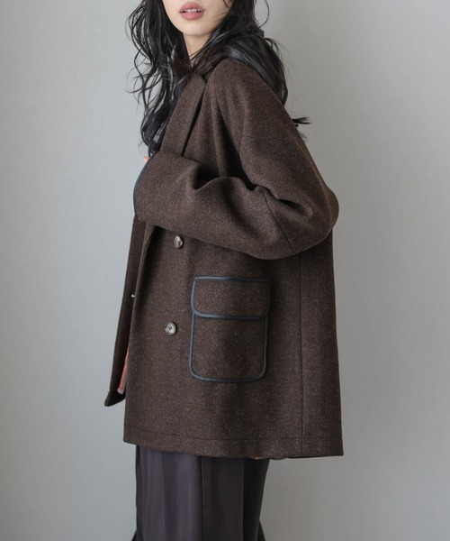 コート アウター パイピングダブルジャケットコート レディース