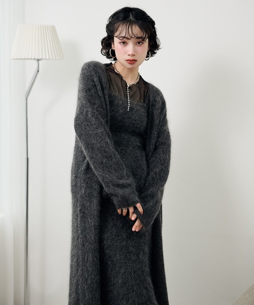 カーディガン mohair shawl long cardigan /モヘアショールロング長袖