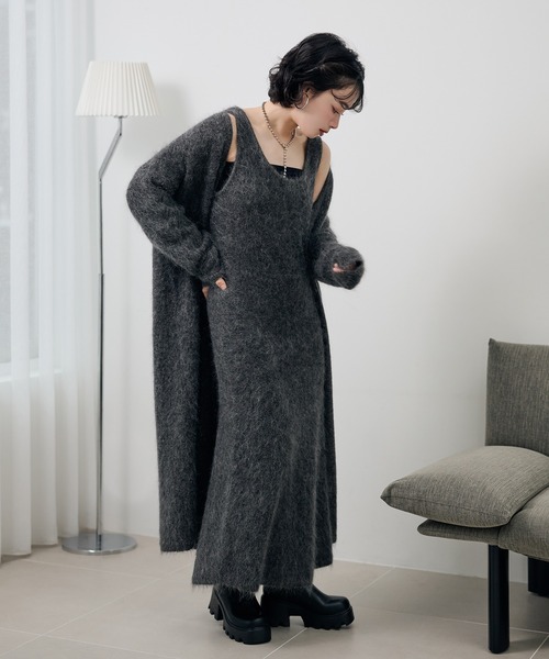 カーディガン mohair shawl long cardigan /モヘアショールロング長袖