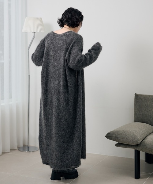 マメ モヘヤ ラムウール ロングカーディガン ニット 長袖 ラムファー グレー カーディガン mohair shawl long cardigan /モヘアショールロング長袖