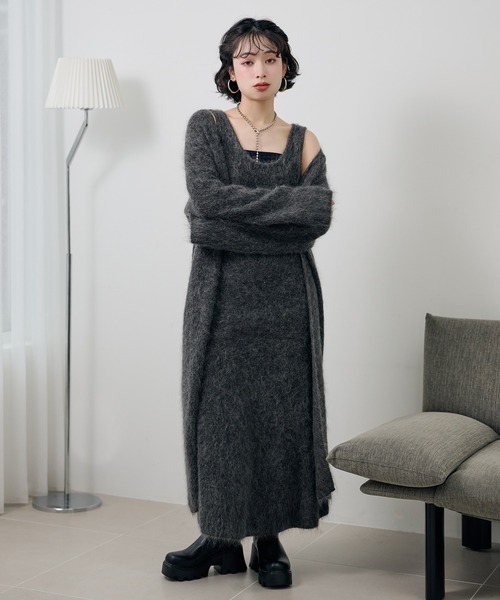カーディガン mohair shawl long cardigan /モヘアショールロング長袖