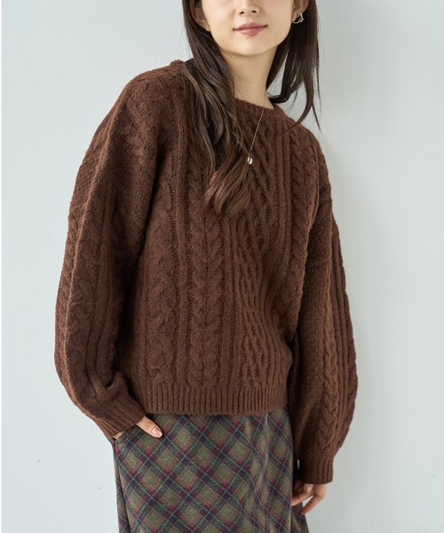 mil（ミル） ニット セーター ケーブル編み ボリューム袖ニットプル