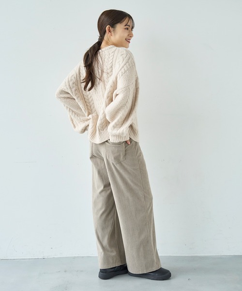 【美品】エブール ケーブルニット セーター レディースM相当 立体編み 厚手 美品】エブール ケーブルニット セーター レディースM相当 立体編み