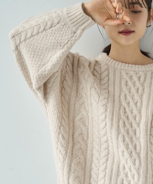 mil（ミル） ニット セーター ケーブル編み ボリューム袖ニットプル