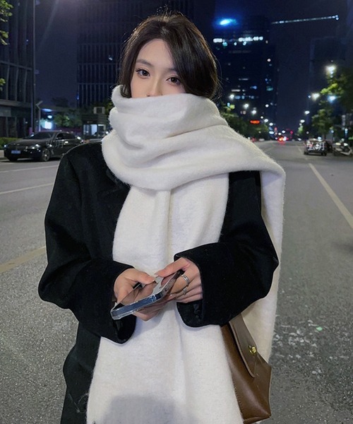 美品　ウィムガゼット　ビッグウールストール　マフラー　大判　ホワイト　フリンジ Whim Gazette(ウィム ガゼット)の【fuladd】ウールフリンジストール