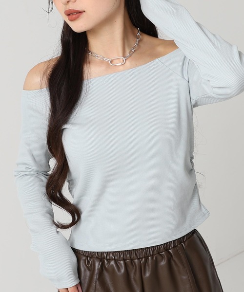 ANAP（アナップ） tシャツ サイドギャザーオフショルダーリブトップス