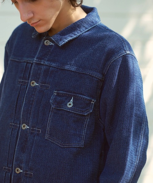 AOZORA（アオゾラ） デニムジャケット gジャン 刺し子デニム ワイド