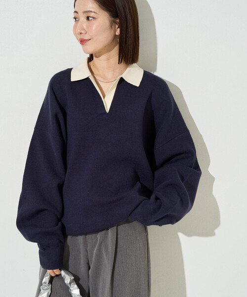 ★3000円OFF★20/11/07まで★dotandstripes ニット FREAK'S STORE（フリークスストア） ニット セーター 限定展開 配色 襟