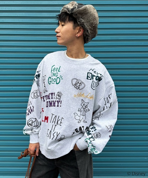 トレーナー　スウェット　テディベア　総柄　オーバーサイズ　ストリート　Y2K Disney（ディズニー） トレーナー スウェット 「Disney」ズートピア/総