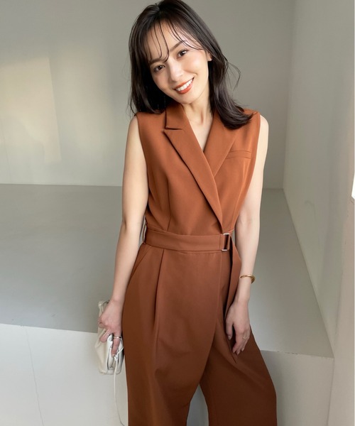 ✨極美品✨anuans　テーラーオールインワン　オーバーオール　ノースリーブ anuans（アニュアンス） オールインワン SMALL ブラウン レディース