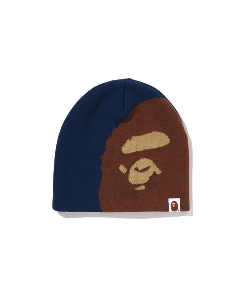 A BATHING APEネイビー ニットキャップ ロゴ刺繍 A BATHING APE（アベイシングエイプ） 帽子 ハット APE HEAD KNIT CAP