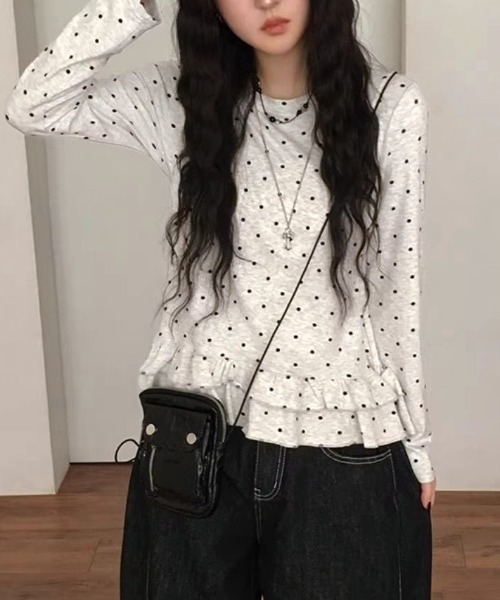 新品タグ付き♡ドットフリルトップス tシャツ フリルドット柄トップス レディース : ZOZOTOWN Yahoo!店