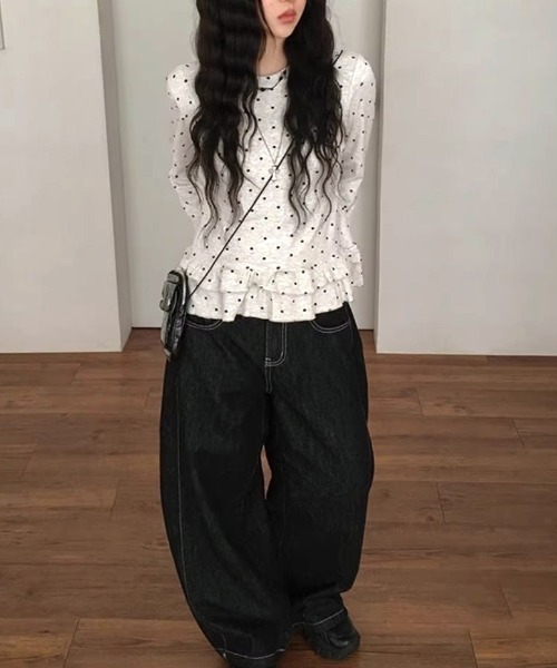 新品タグ付き♡ドットフリルトップス tシャツ フリルドット柄トップス レディース : ZOZOTOWN Yahoo!店