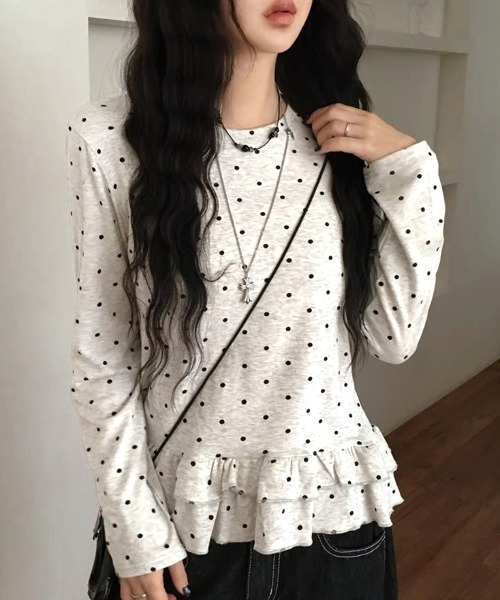 ドット柄 半袖トップス 白黒 tシャツ フリルドット柄トップス レディース : ZOZOTOWN Yahoo!店