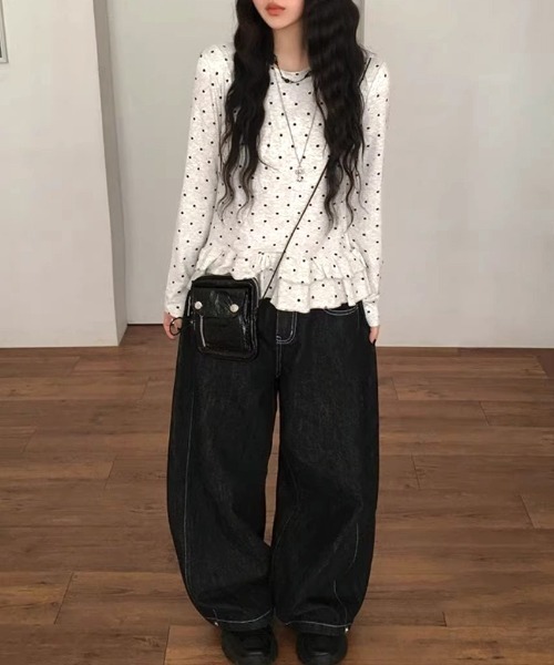 tシャツ フリルドット柄トップス レディース : ZOZOTOWN Yahoo!店
