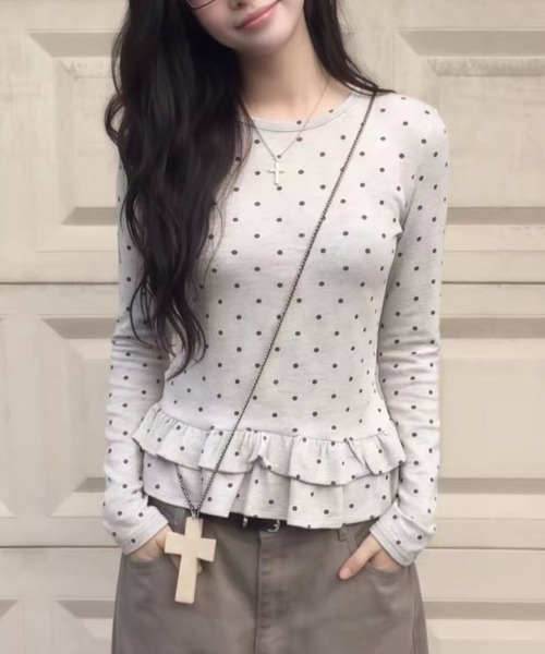 tシャツ フリルドット柄トップス レディース : ZOZOTOWN Yahoo!店