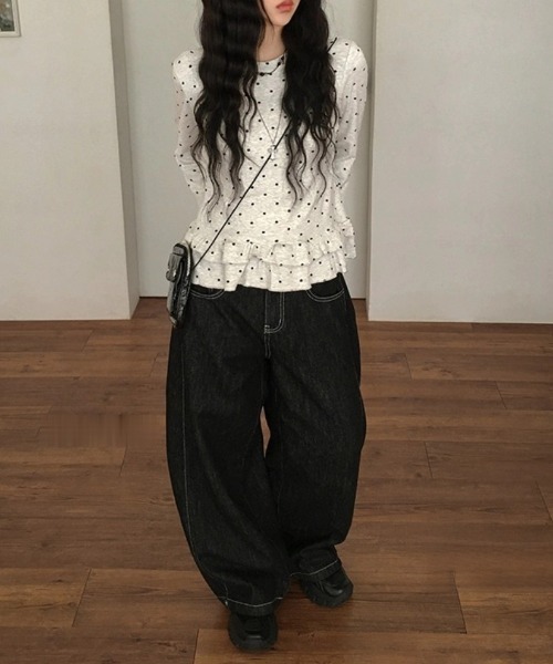 tシャツ フリルドット柄トップス レディース : ZOZOTOWN Yahoo!店