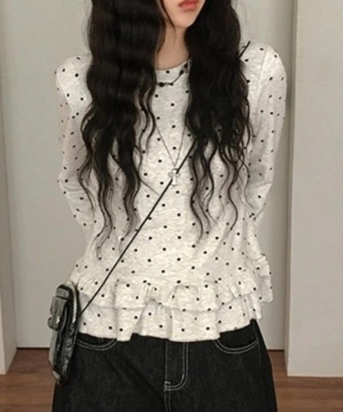 tシャツ フリルドット柄トップス レディース : ZOZOTOWN Yahoo!店