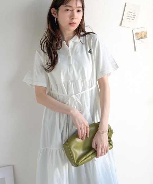 ■極美品　ELEPH　エルフ　ビックカラー　ワンピース　ホワイト　半袖 classicalelf（クラシカルエルフ） ワンピース 夏 半袖 さらっと軽やか