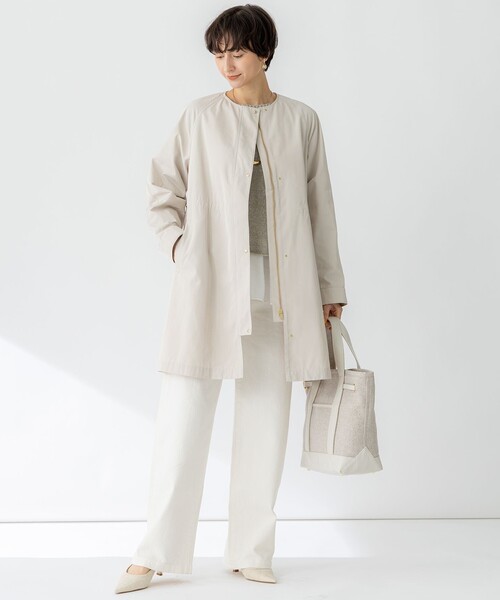 タグ付き　23区 44ホワイト ノーカラーコート　イタリア製 23区（ニジュウサンク） ノーカラーコート 44 ブラック レディース