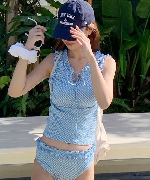 オシリス osrs フリル付きチェック柄タンクトップ SEA DRESS（シードレス） 水着 チェック柄フリルタンクトップビキニ