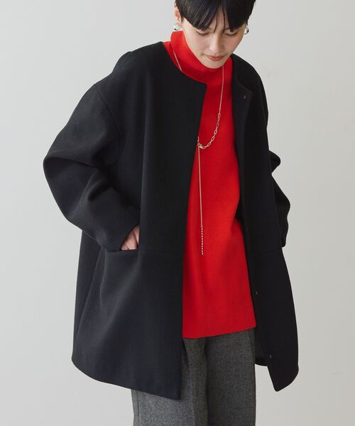 「AMERICAN HOLIC」 ノーカラーコート L ブラック レディース_画像9