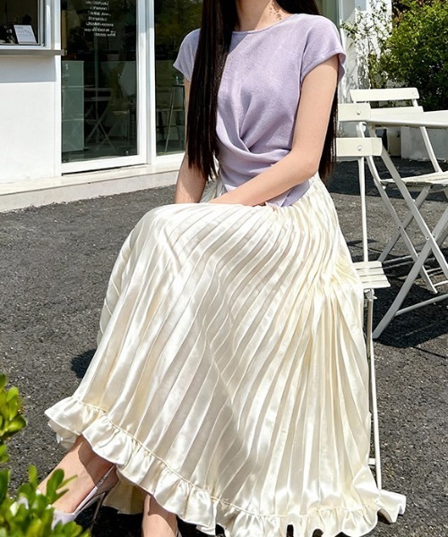 Diosfront スカート 裾フリルサテンプリーツスカート : ZOZOTOWN Yahoo