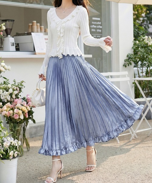 Diosfront スカート 裾フリルサテンプリーツスカート : ZOZOTOWN Yahoo