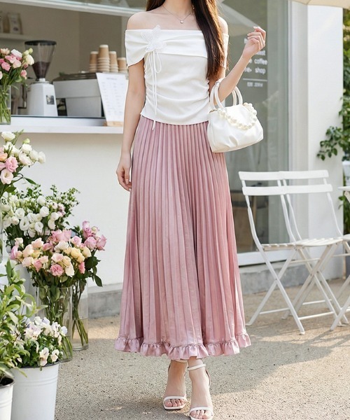 Diosfront スカート 裾フリルサテンプリーツスカート : ZOZOTOWN Yahoo