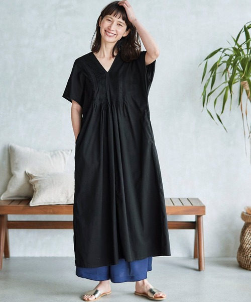 「Sunny clouds」 半袖ワンピース MEDIUM ブラック レディース_画像2