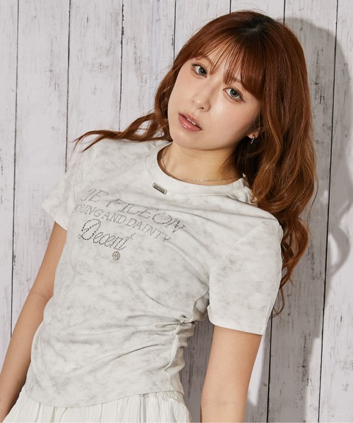 tシャツ 半袖 「ラインストーンロゴ×ムラ染め」Tシャツ／ストリート