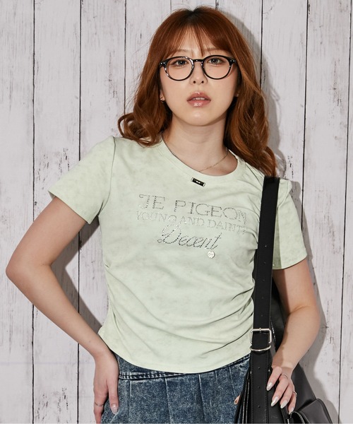 tシャツ 半袖 「ラインストーンロゴ×ムラ染め」Tシャツ／ストリート 
