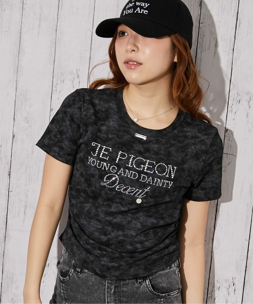 tシャツ 半袖 「ラインストーンロゴ×ムラ染め」Tシャツ／ストリート