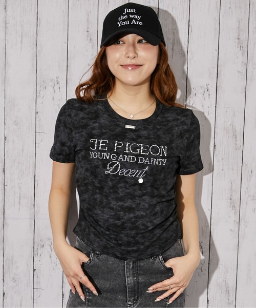 tシャツ 半袖 「ラインストーンロゴ×ムラ染め」Tシャツ／ストリート