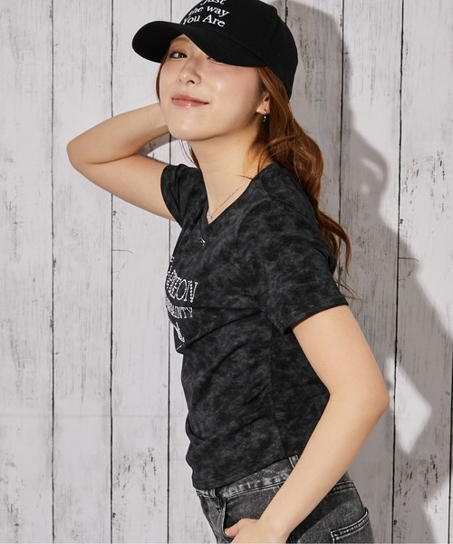 tシャツ 半袖 「ラインストーンロゴ×ムラ染め」Tシャツ／ストリート