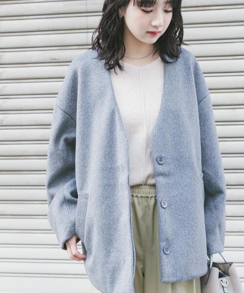 「ITEMS URBANRESEARCH」 ノーカラージャケット FREE アイボリー レディース_画像2