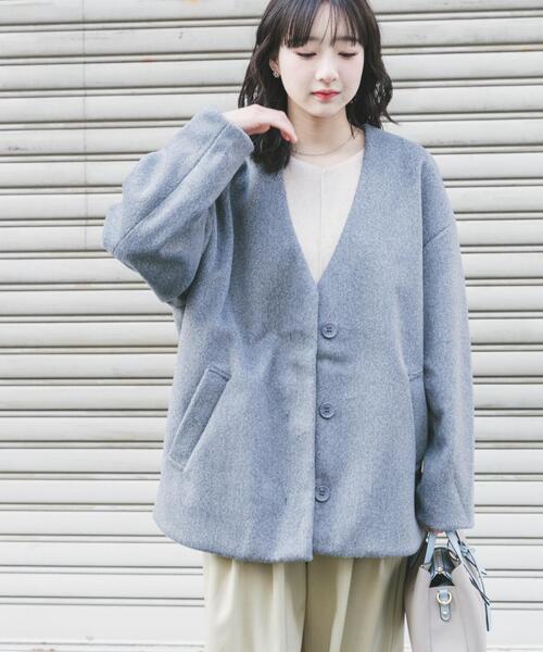 「ITEMS URBANRESEARCH」 ノーカラージャケット FREE アイボリー レディース_画像3