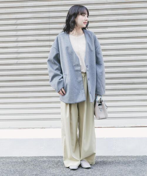 「ITEMS URBANRESEARCH」 ノーカラージャケット FREE アイボリー レディース_画像7