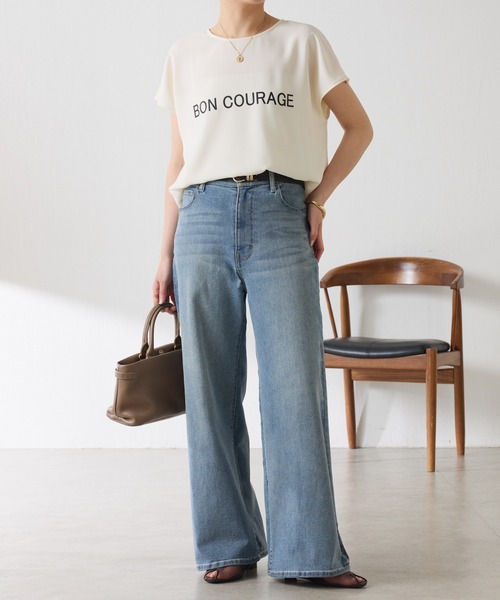 tシャツ 大人キレイ目フレンチロゴスリーブTシャツ/WEB限定 レディースの画像