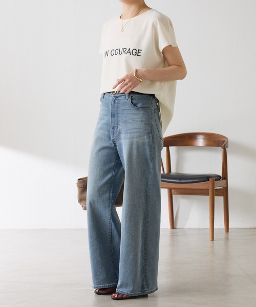 tシャツ 大人キレイ目フレンチロゴスリーブTシャツ/WEB限定 レディースの画像
